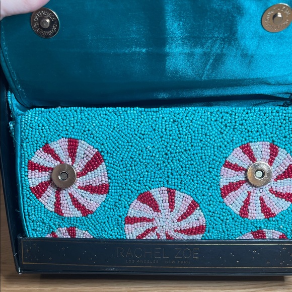 Rachel Zoe Vibrant Turquoise and Red Beaded Clutch - Picture 2 of 7